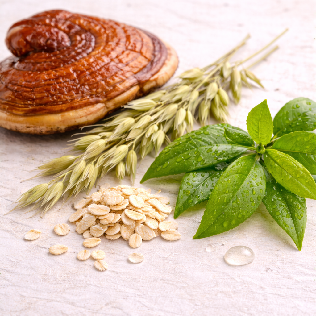 reishi mushroom extract
white tea extract and oat extract
incicellar ingredients cosmetic